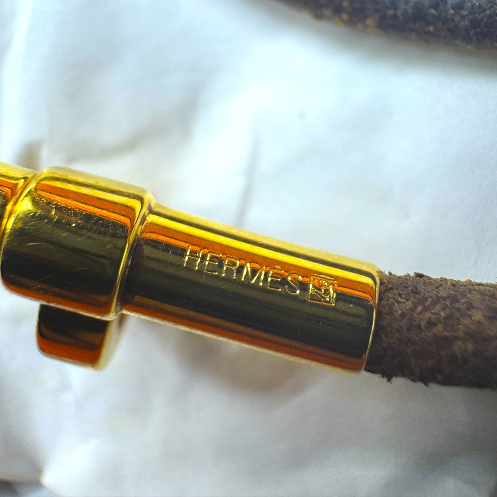 Hermès Kelly Lock Necklace Wrap Bracelet 1980 Vintage Hunter Leather Gold Plated - Picture 7 of 16